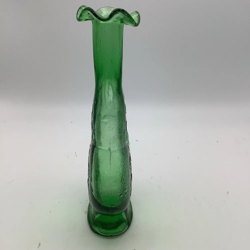 Green Glass Ruffle Top Vase with Embossd Shamrocks